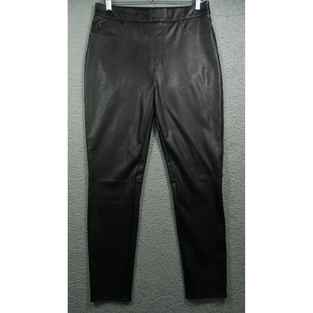Spanx Pants Womens Size Large Black Faux‎ Leather Like Skinny Stretch High Rise